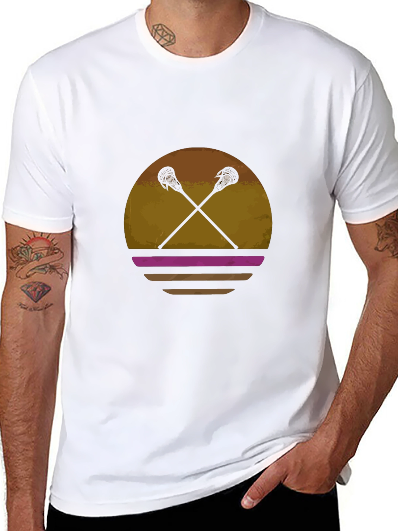 Lacrosse Sticks Sunset T-Shirt - Retro Sport Tee