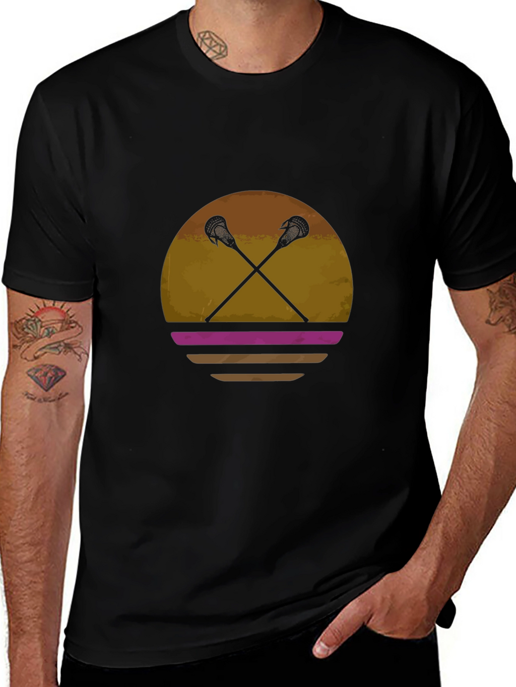 Lacrosse Sticks Sunset T-Shirt - Retro Sport Tee