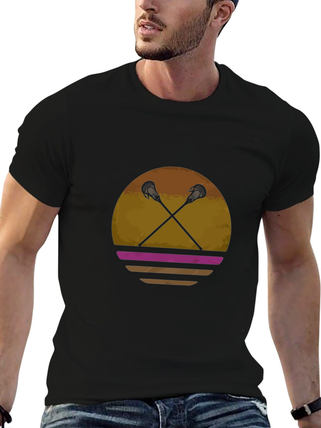 Lacrosse Sticks Sunset T-Shirt - Retro Sport Tee