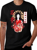 Japanese Geisha Graphic Print Black T-Shirt