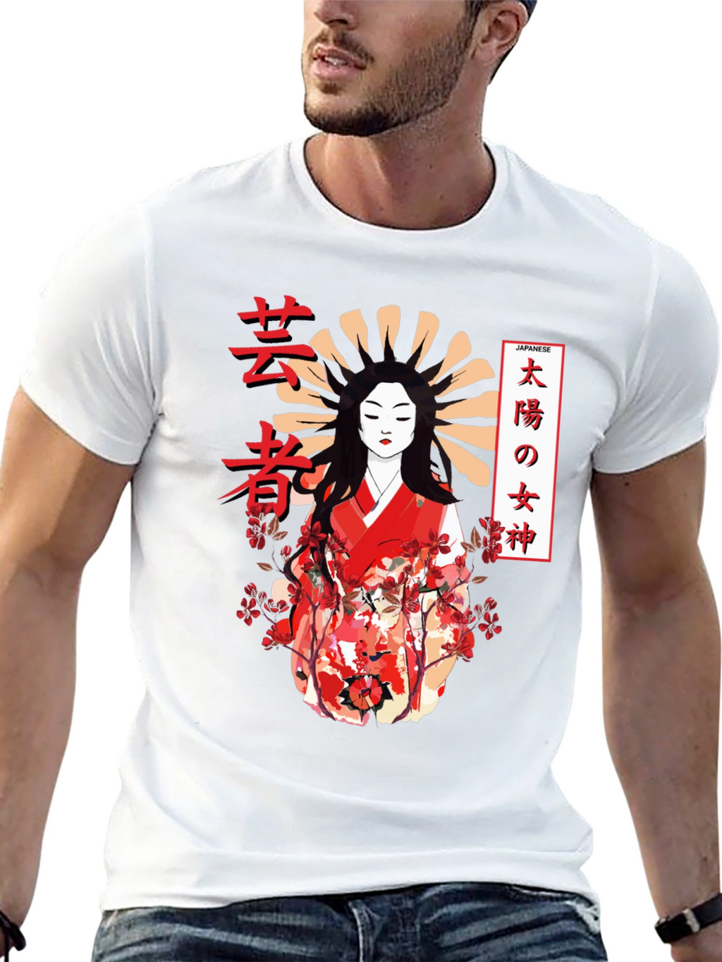 Japanese Geisha Graphic Print Black T-Shirt