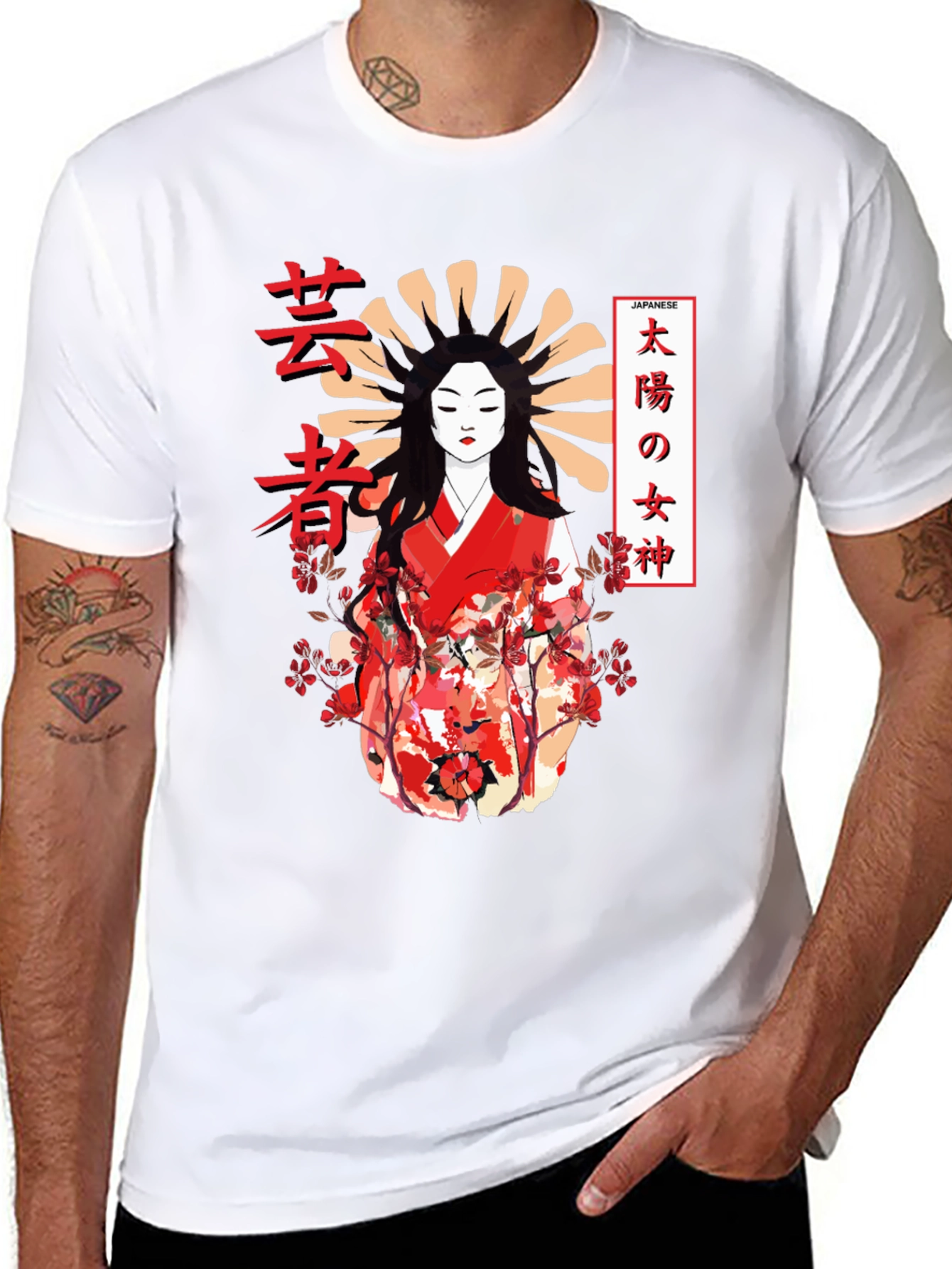 Japanese Geisha Graphic Print Black T-Shirt