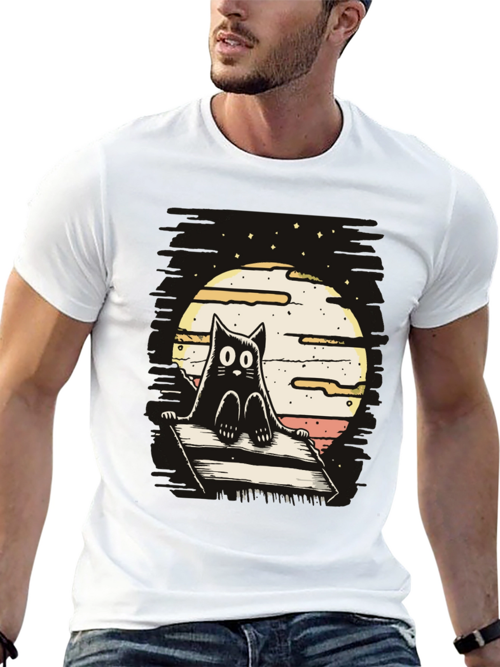 Cat on Deck T-Shirt - Whimsical Design