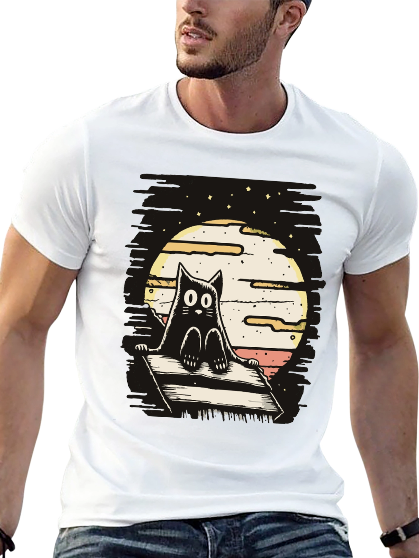 Cat on Deck T-Shirt - Whimsical Design