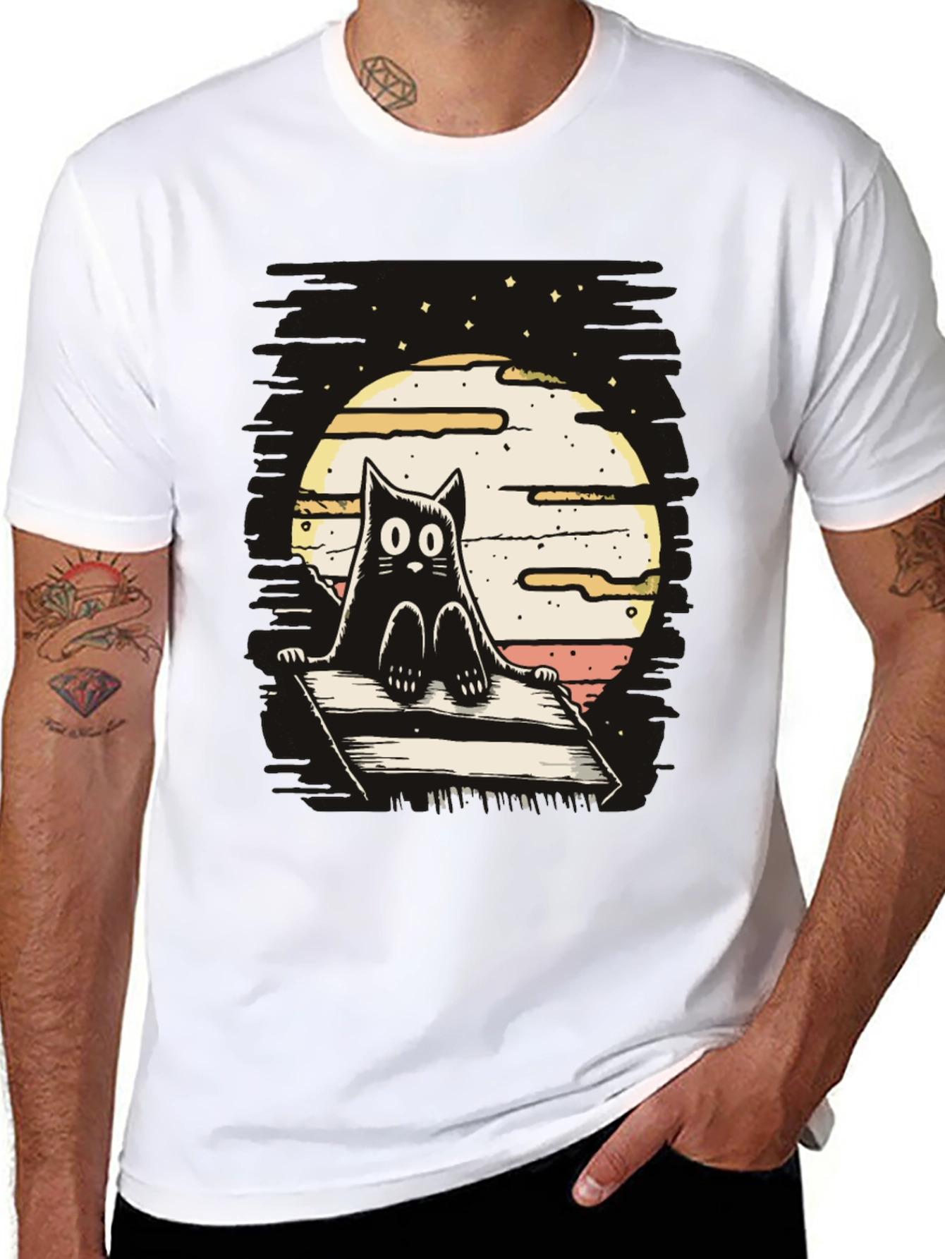 Cat on Deck T-Shirt - Whimsical Design