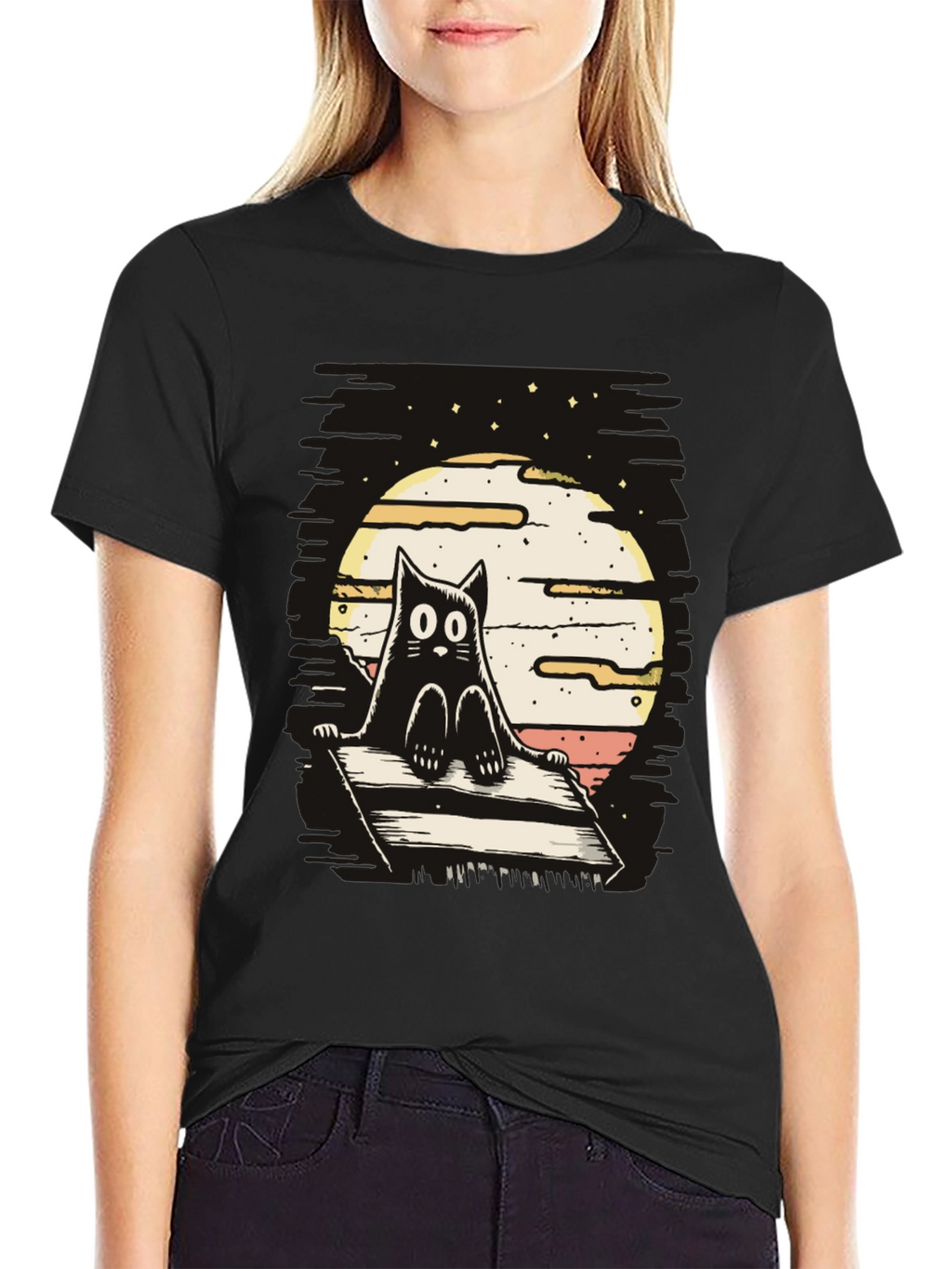 Cat on Deck T-Shirt - Whimsical Design