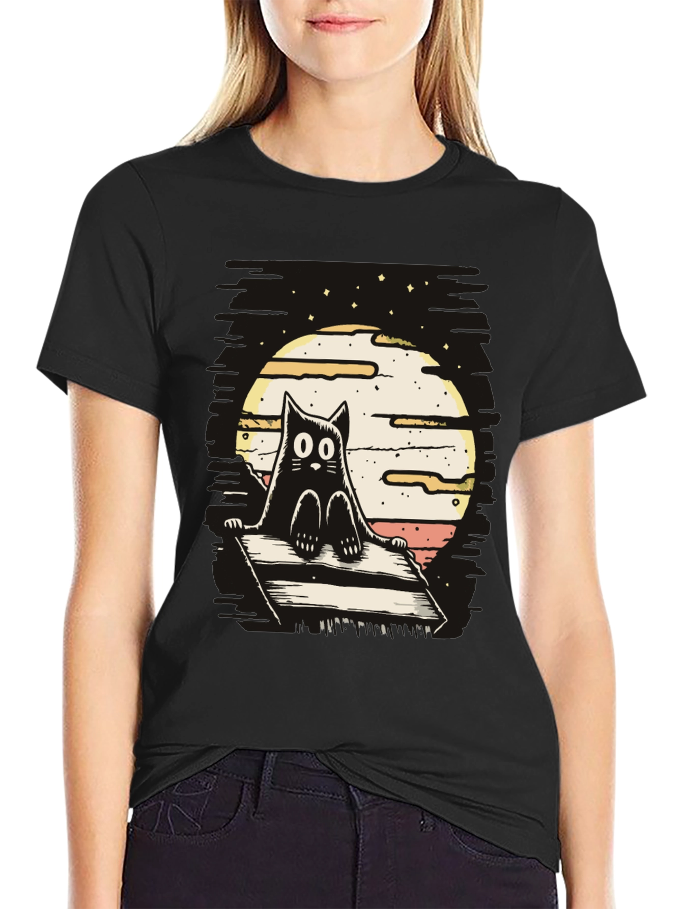 Cat on Deck T-Shirt - Whimsical Design