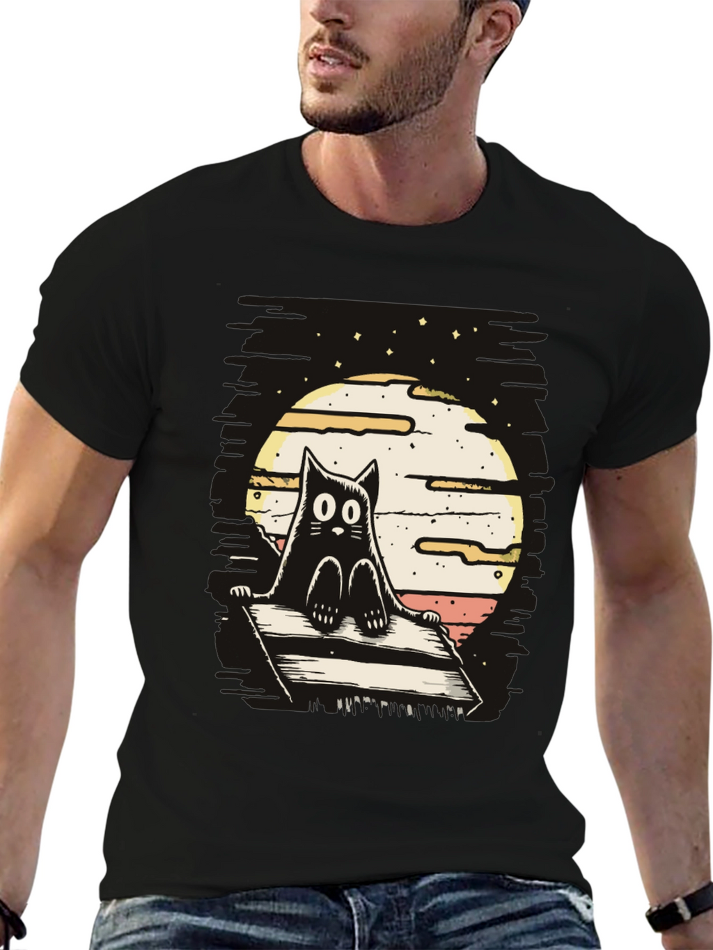 Cat on Deck T-Shirt - Whimsical Design