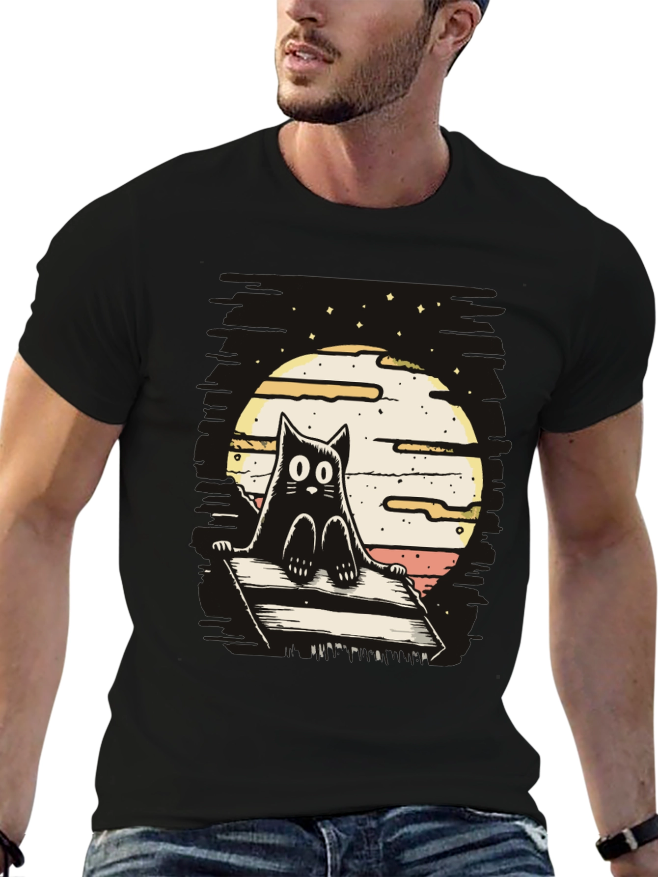 Cat on Deck T-Shirt - Whimsical Design