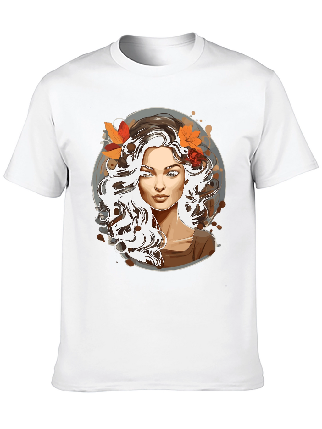 Woman with Autumn Leaves Graphic T-Shirt