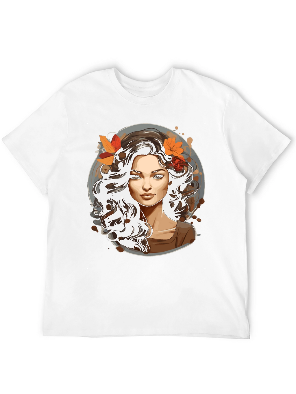 Woman with Autumn Leaves Graphic T-Shirt
