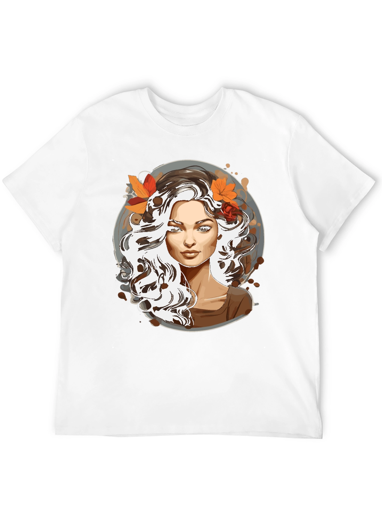 Woman with Autumn Leaves Graphic T-Shirt