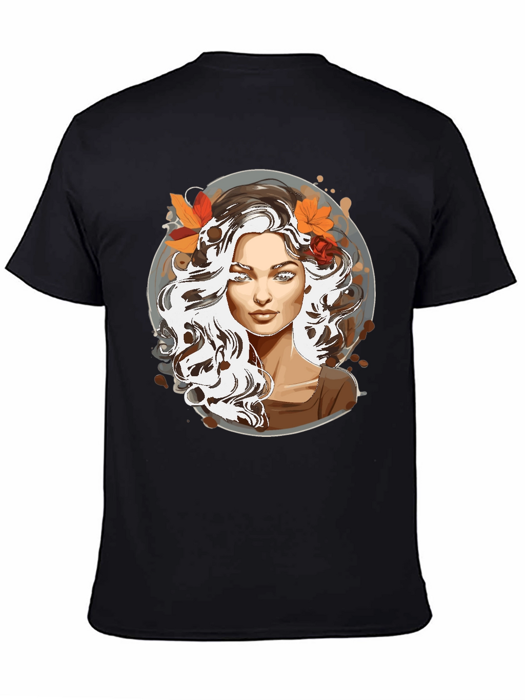 Woman with Autumn Leaves Graphic T-Shirt
