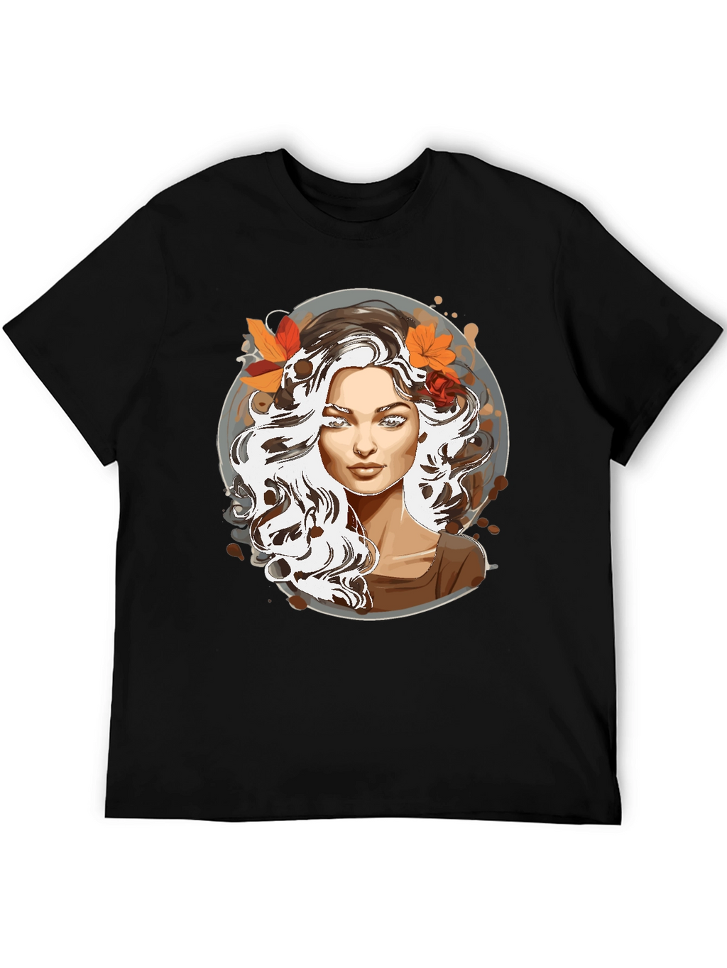 Woman with Autumn Leaves Graphic T-Shirt