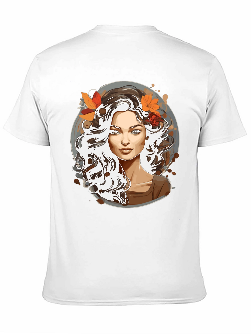 Woman with Autumn Leaves Graphic T-Shirt