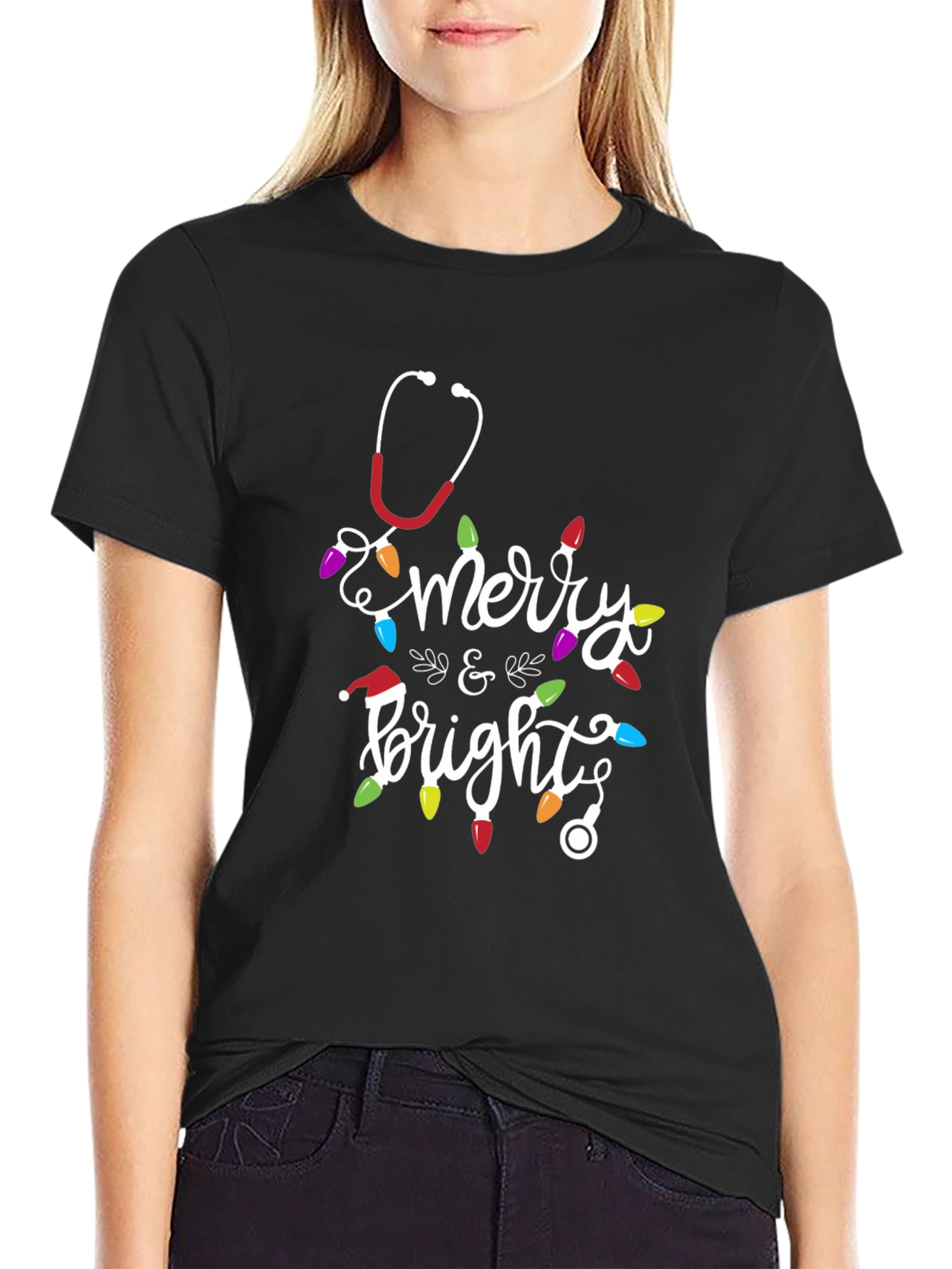 Merry & Bright Nurse Christmas T-Shirt