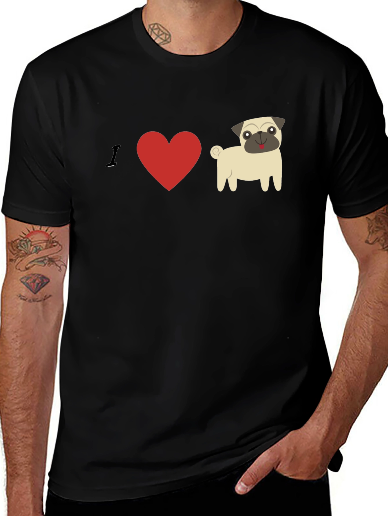 I Heart Pugs Graphic Tee - Mens Black T-Shirt