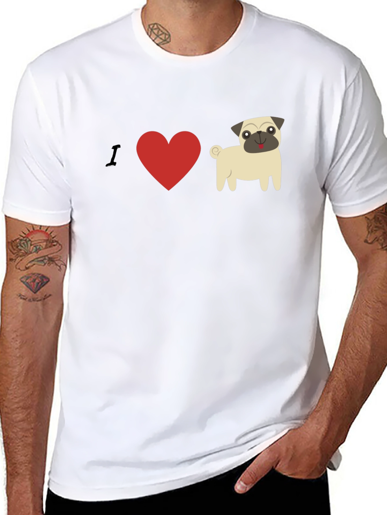 I Heart Pugs Graphic Tee - Mens Black T-Shirt