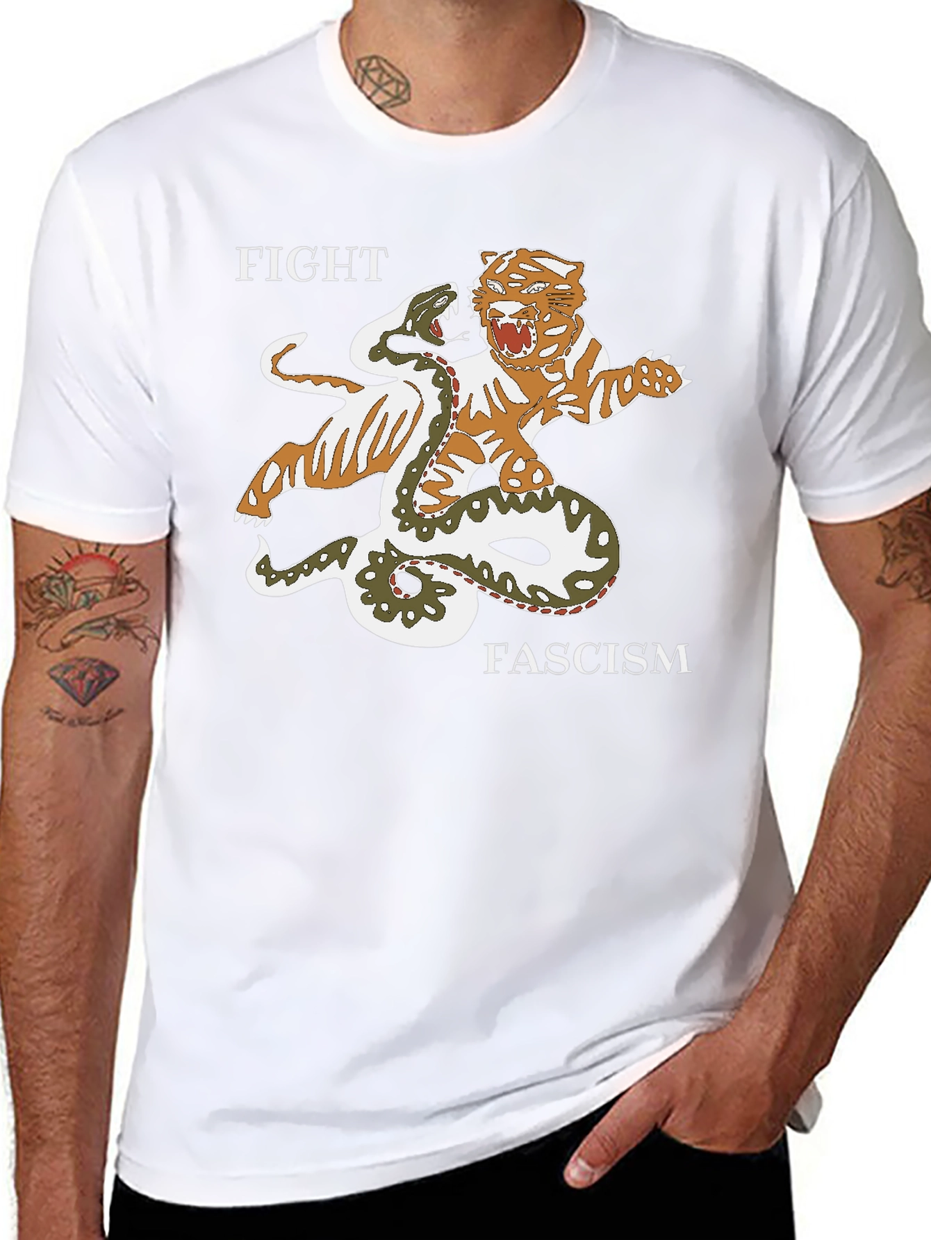 Fight Fascism Tiger vs Snake Graphic T-Shirt