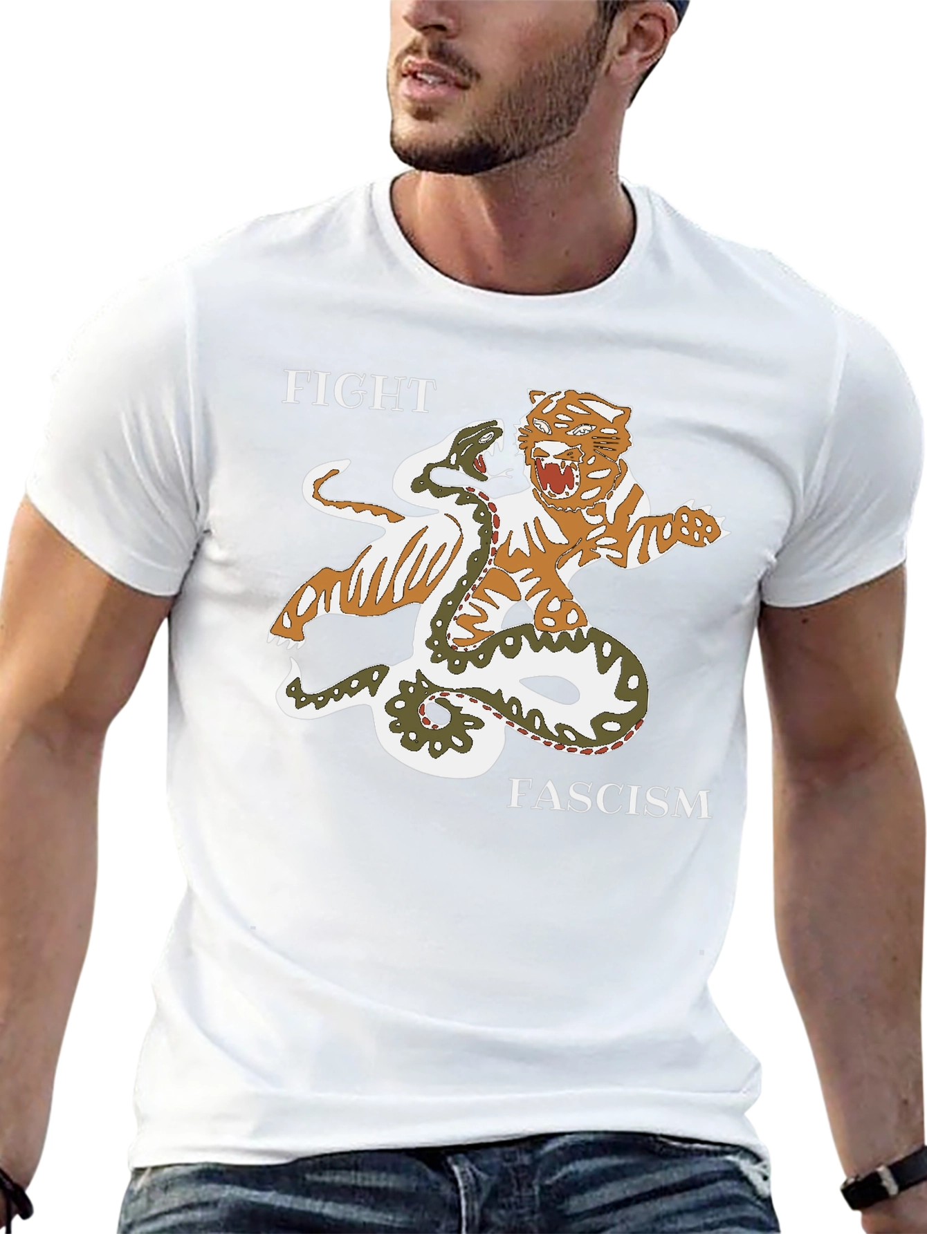 Fight Fascism Tiger vs Snake Graphic T-Shirt