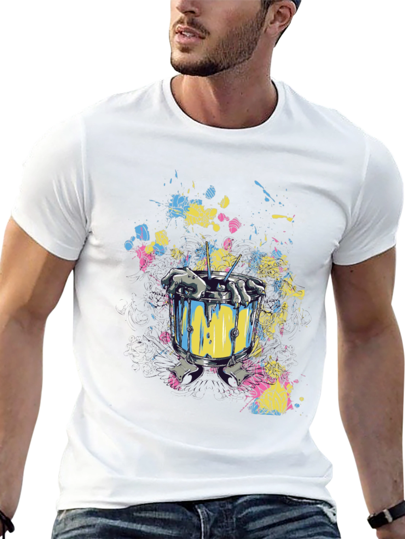 Drum Set Splatter Art Black T-Shirt