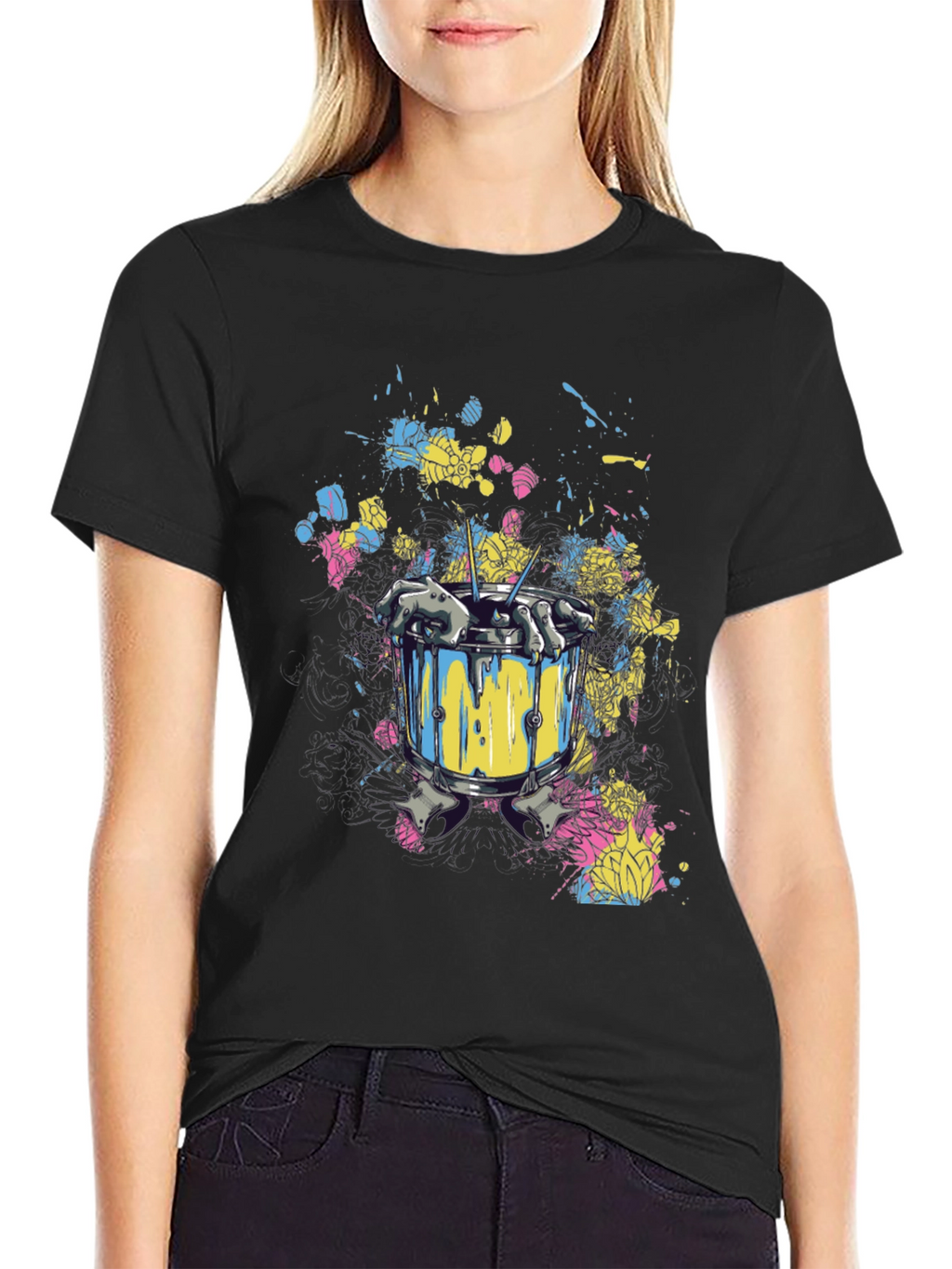 Drum Set Splatter Art Black T-Shirt