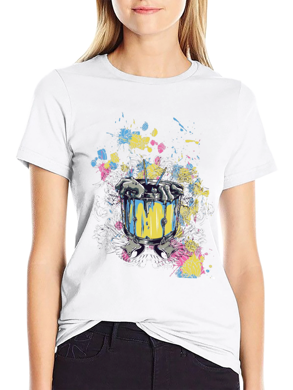 Drum Set Splatter Art Black T-Shirt