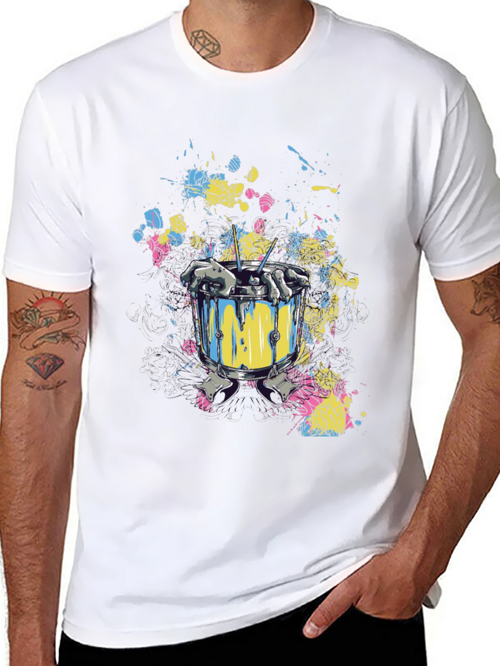 Drum Set Splatter Art Black T-Shirt