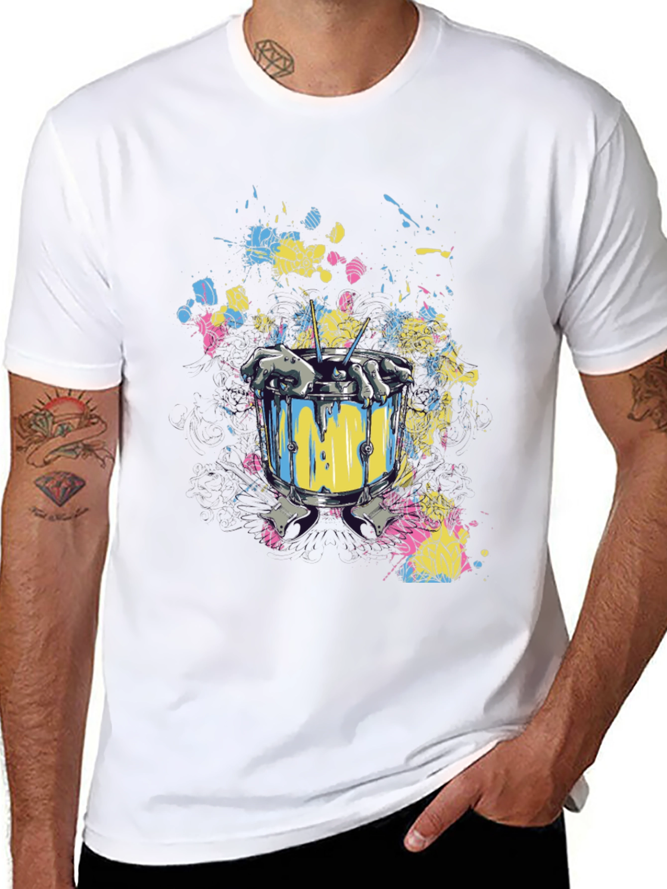 Drum Set Splatter Art Black T-Shirt