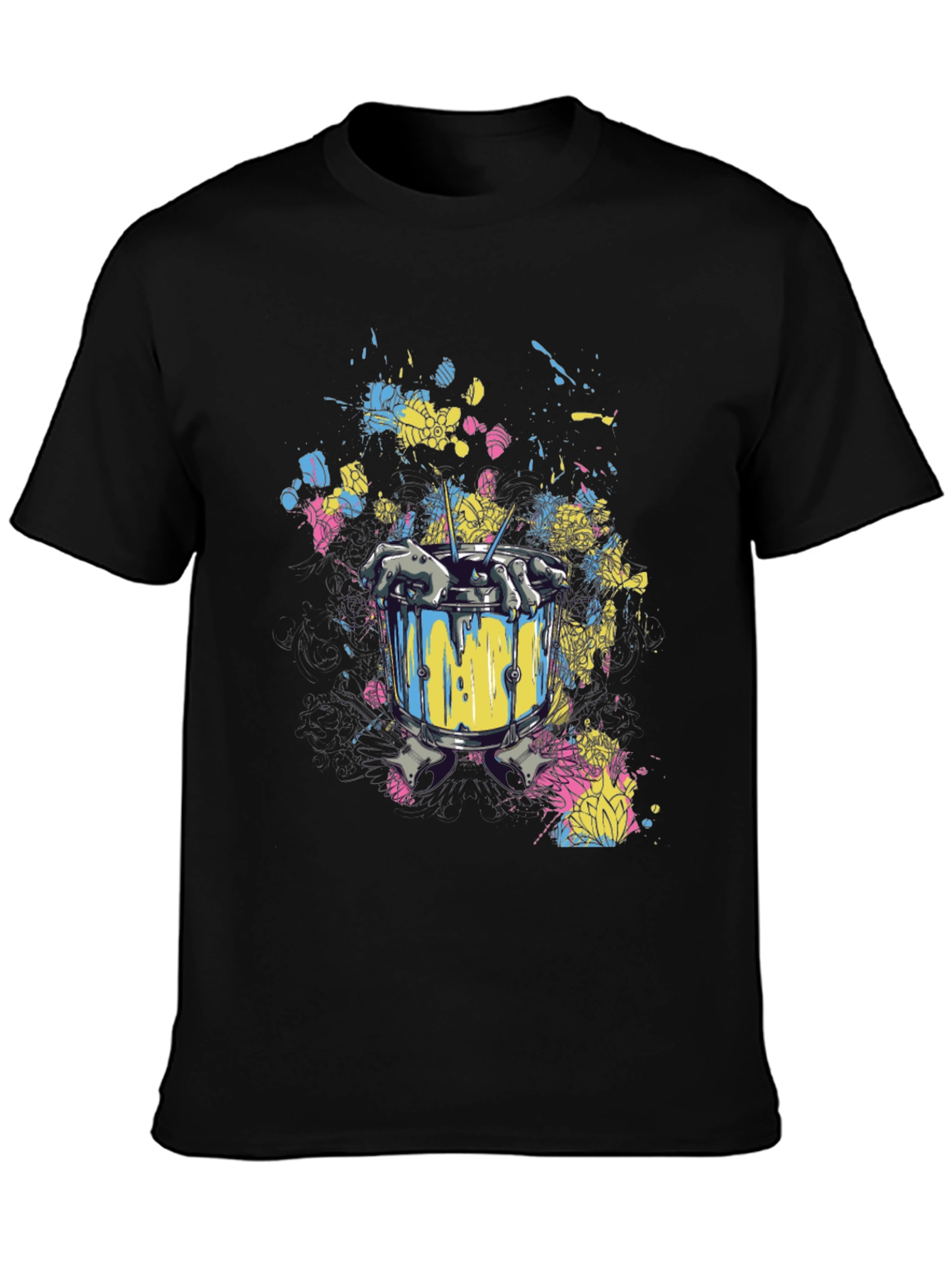 Drum Set Splatter Art Black T-Shirt