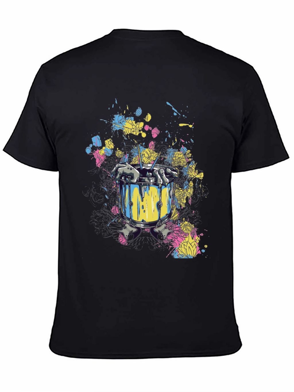 Drum Set Splatter Art Black T-Shirt