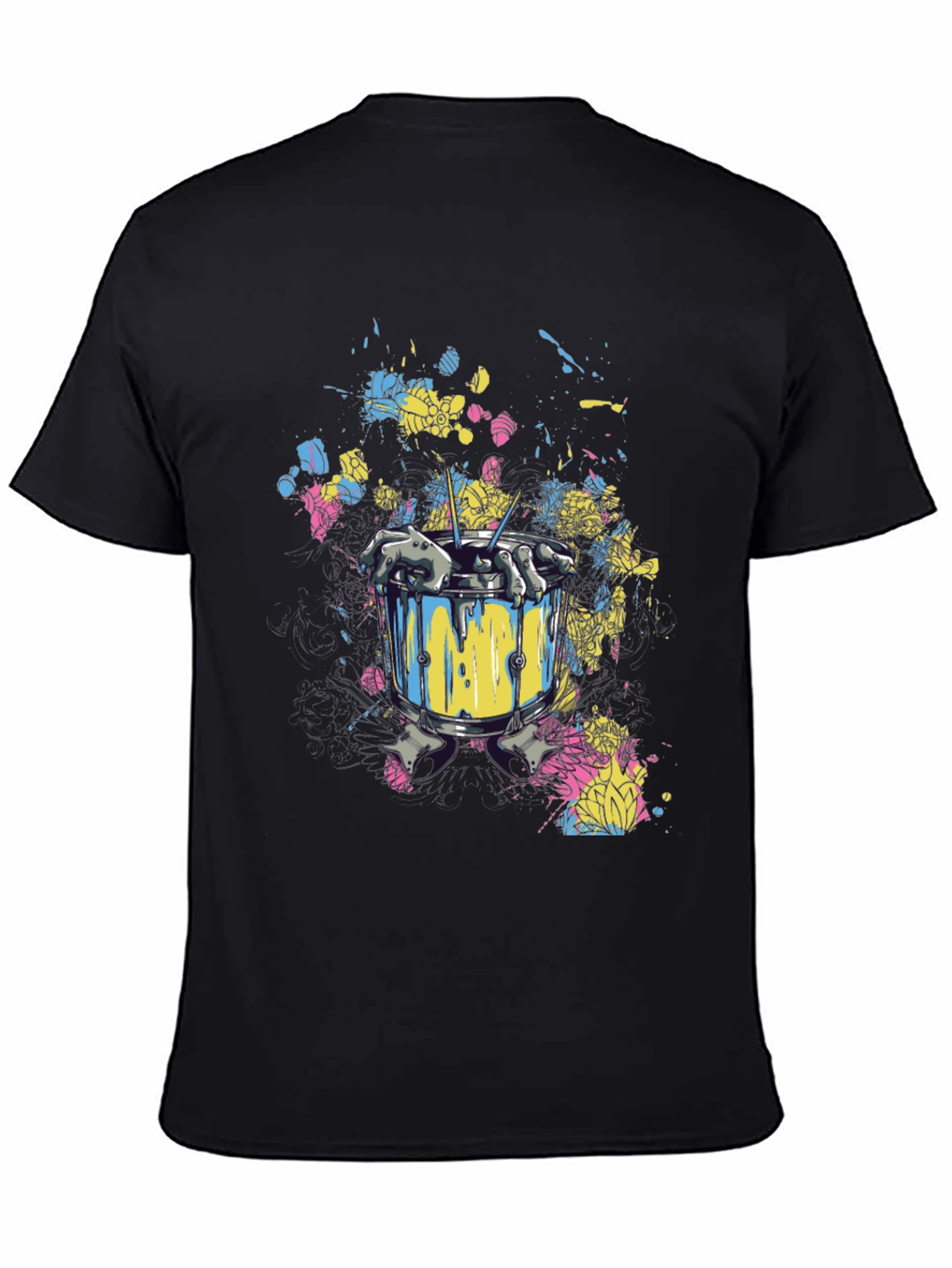 Drum Set Splatter Art Black T-Shirt