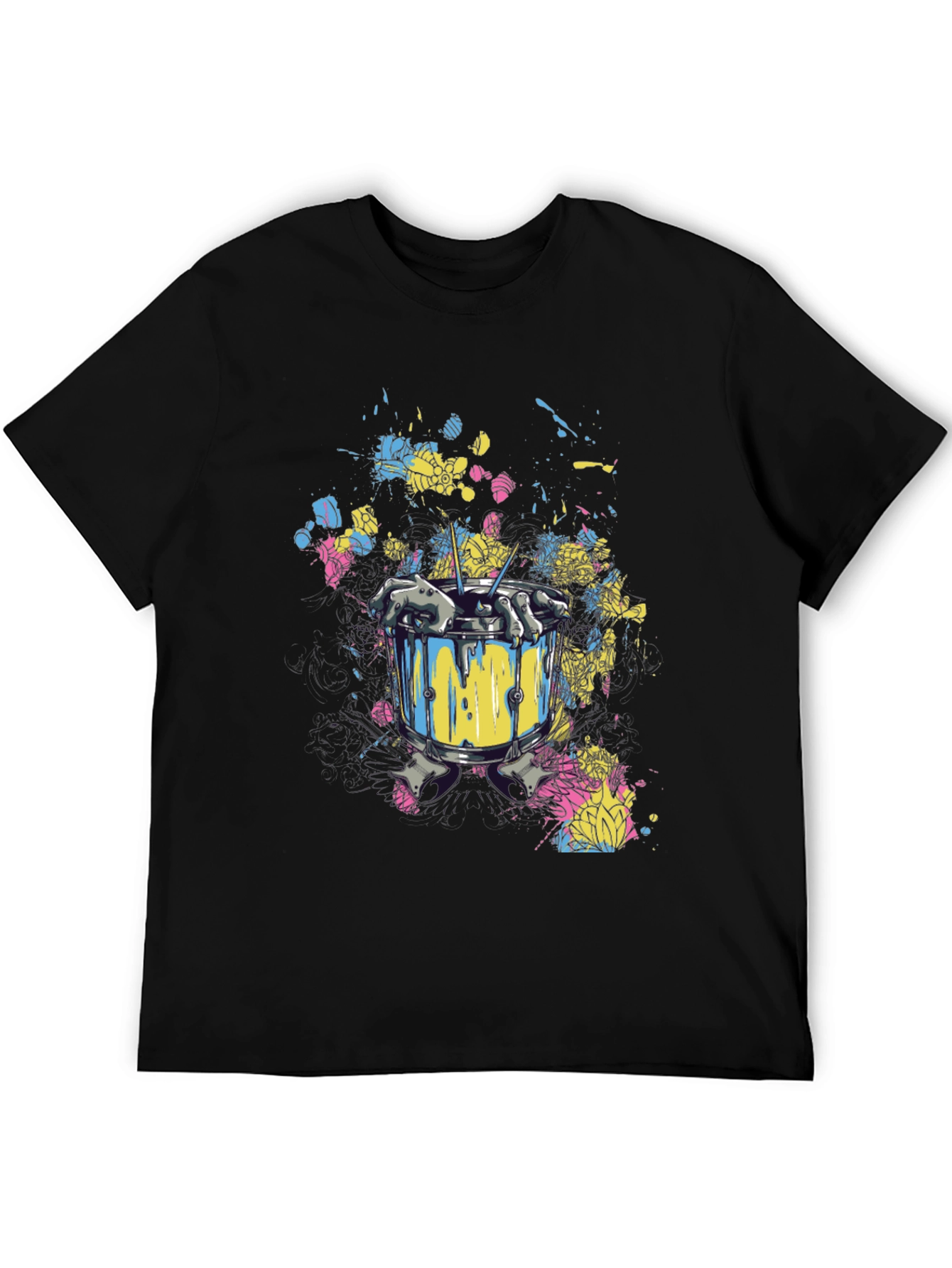 Drum Set Splatter Art Black T-Shirt