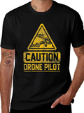 Caution Drone Pilot T-Shirt - Black Crew Neck