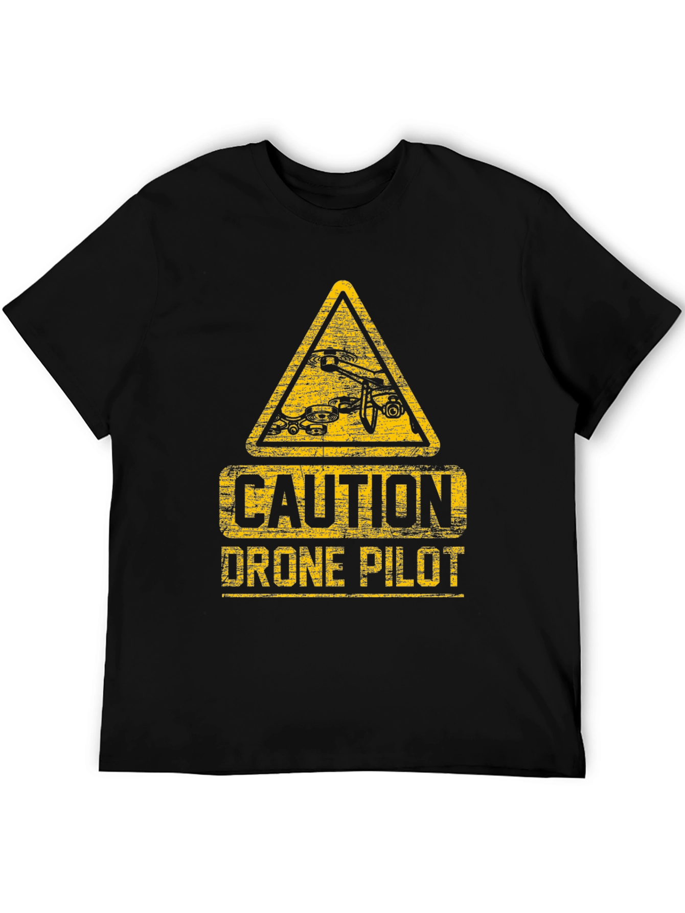 Caution Drone Pilot T-Shirt - Black Crew Neck