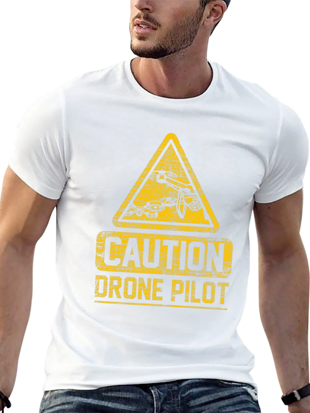 Caution Drone Pilot T-Shirt - Black Crew Neck