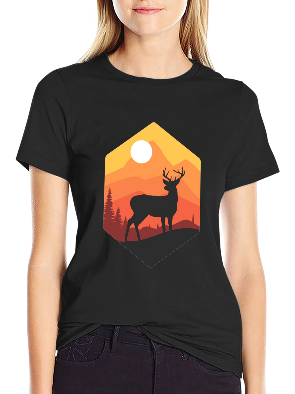 Mens Black Deer Mountain Graphic T-Shirt