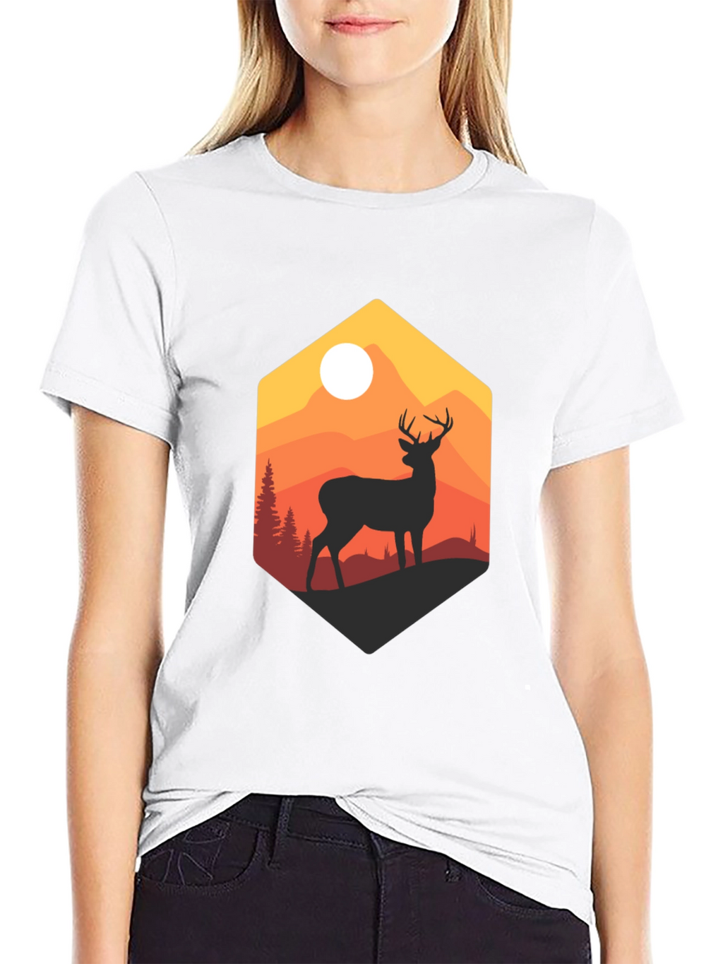Mens Black Deer Mountain Graphic T-Shirt