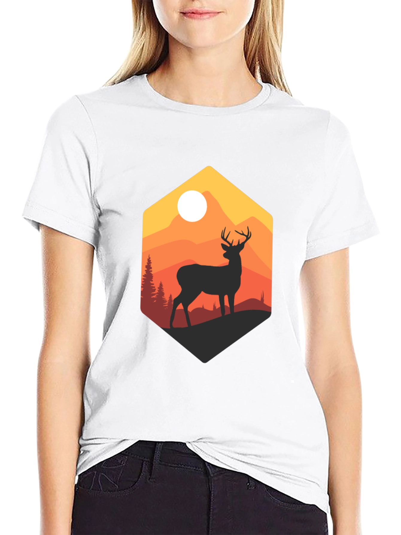 Mens Black Deer Mountain Graphic T-Shirt
