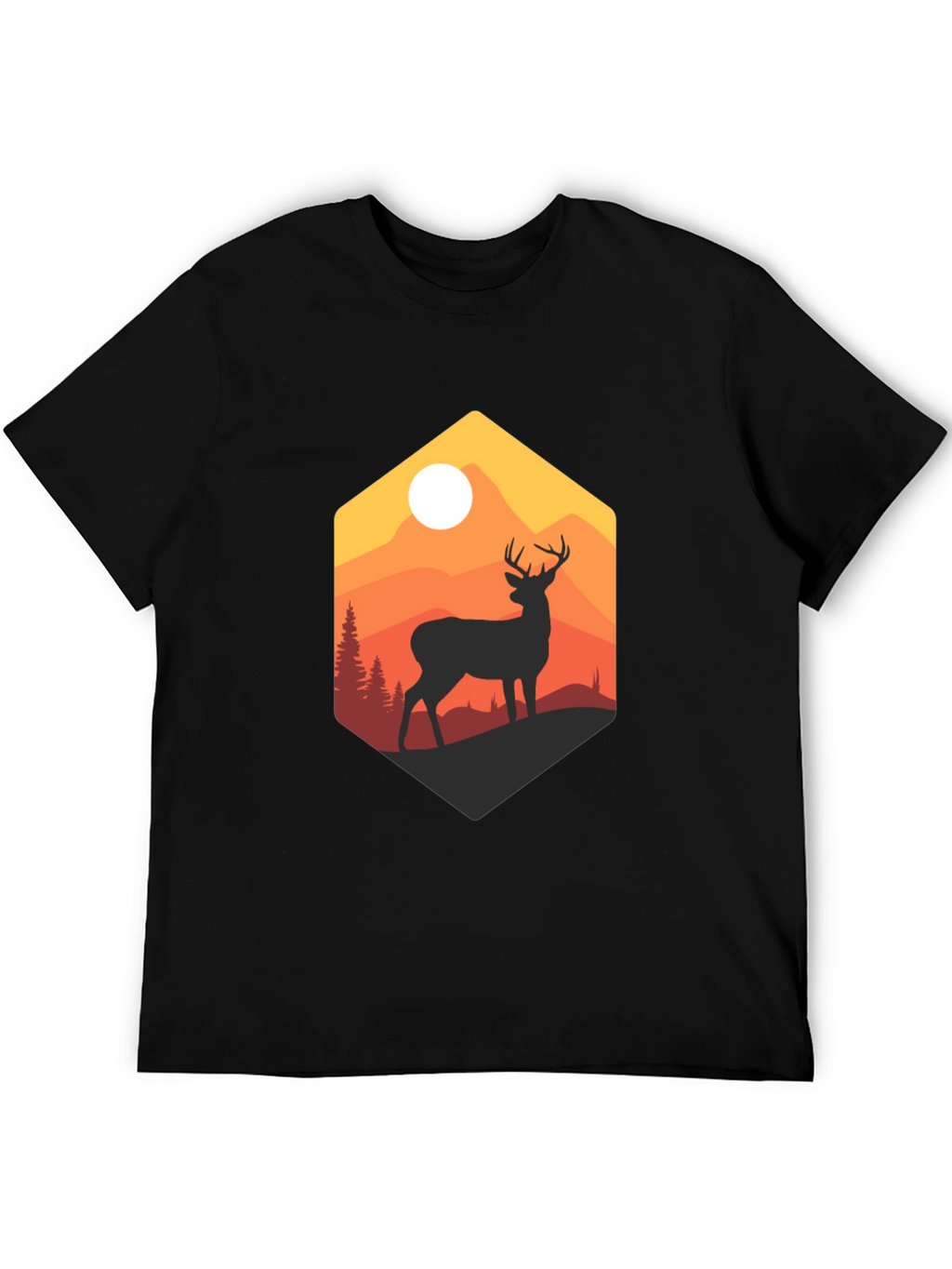 Mens Black Deer Mountain Graphic T-Shirt
