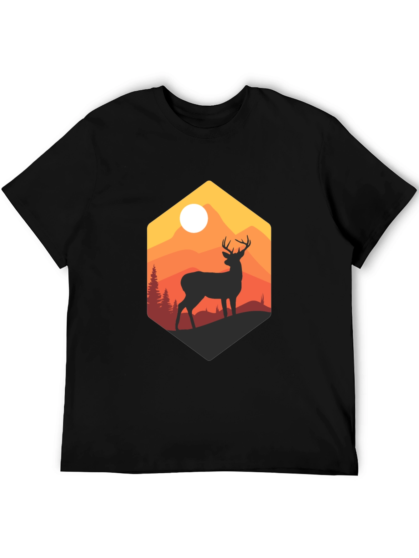 Mens Black Deer Mountain Graphic T-Shirt