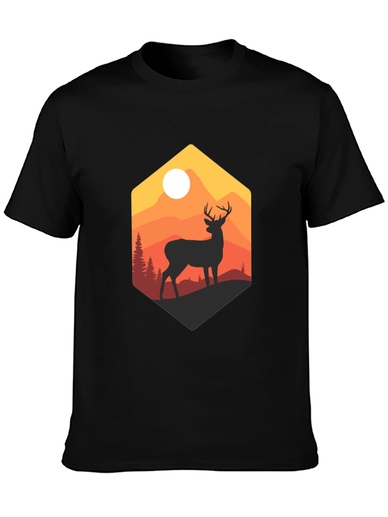 Mens Black Deer Mountain Graphic T-Shirt
