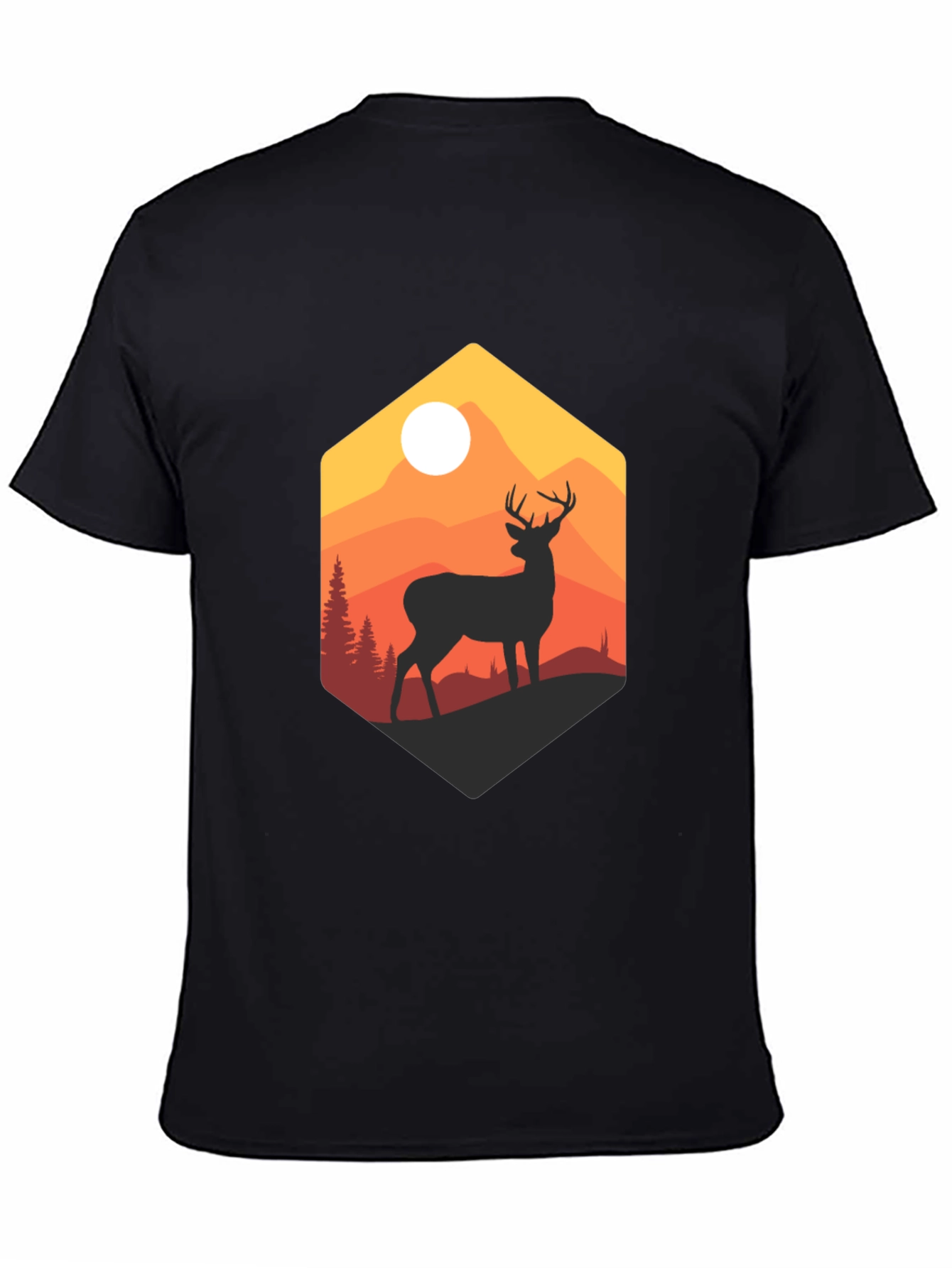 Mens Black Deer Mountain Graphic T-Shirt