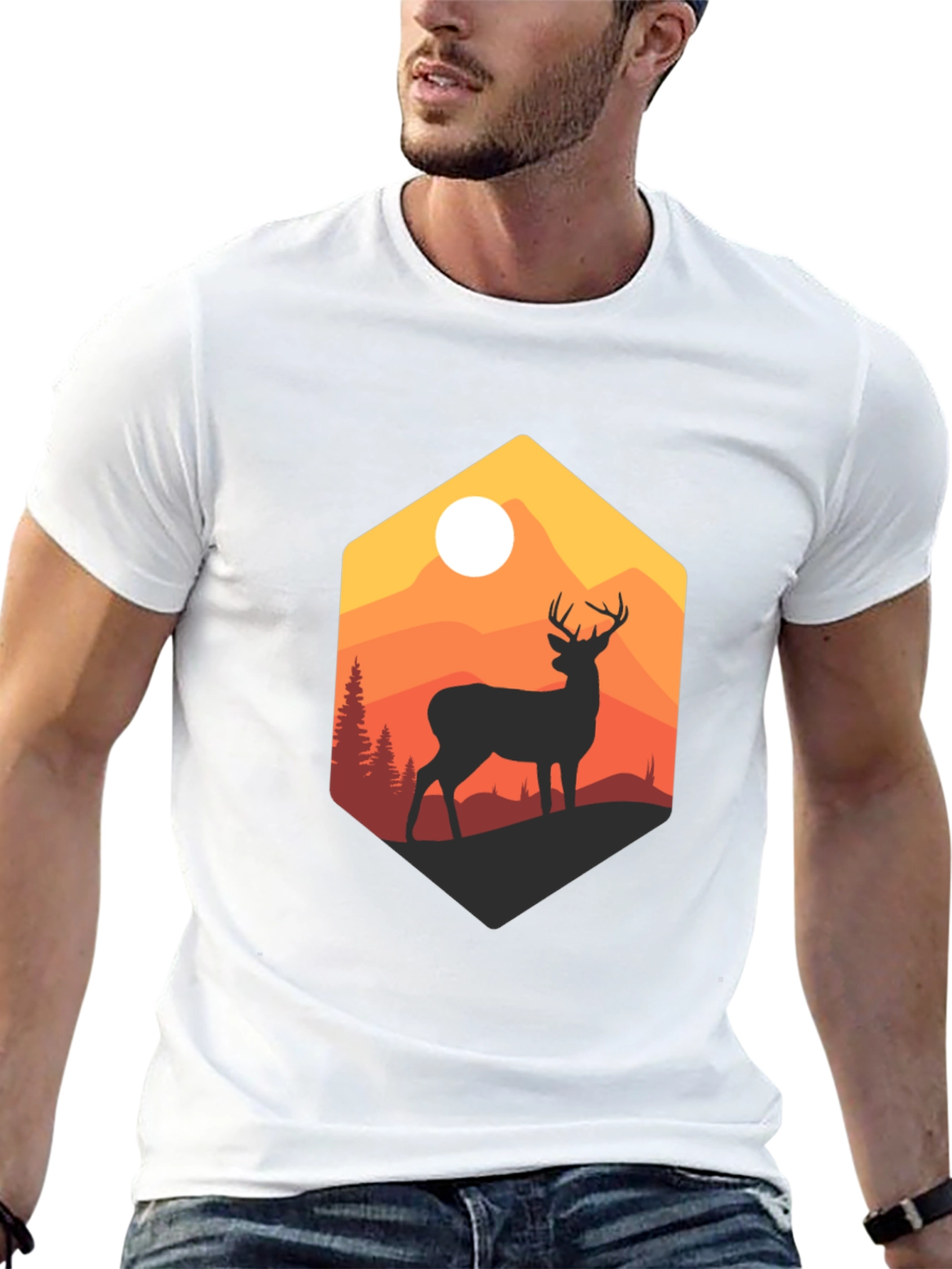 Mens Black Deer Mountain Graphic T-Shirt