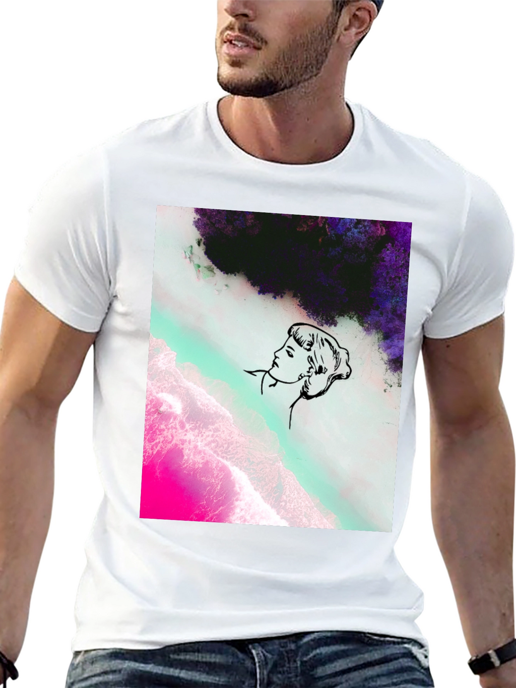 Abstract Graphic Print Mens Black Tee