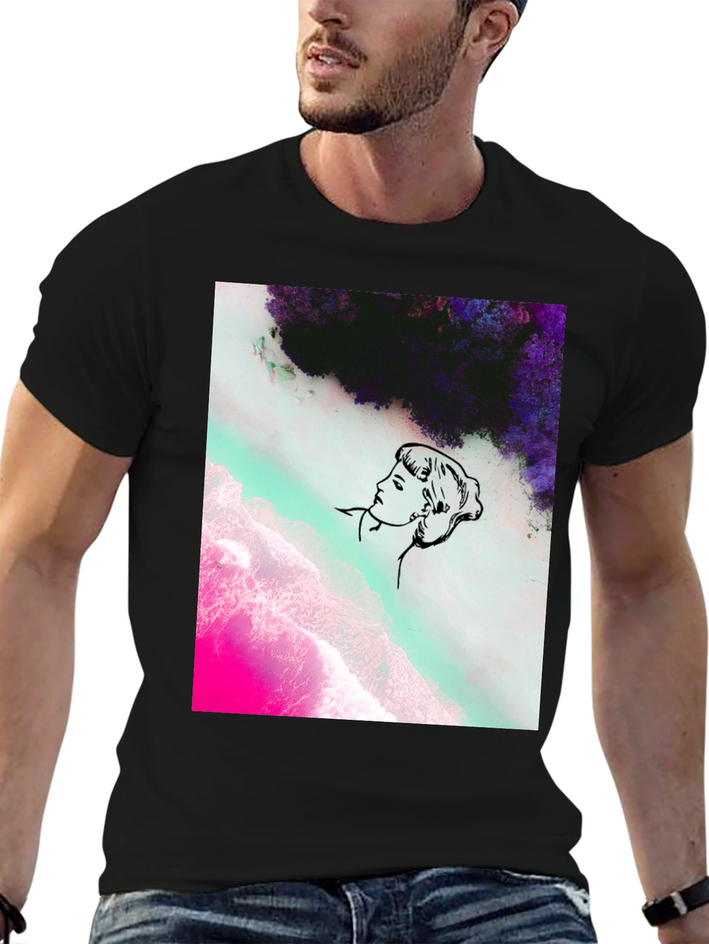 Abstract Graphic Print Mens Black Tee
