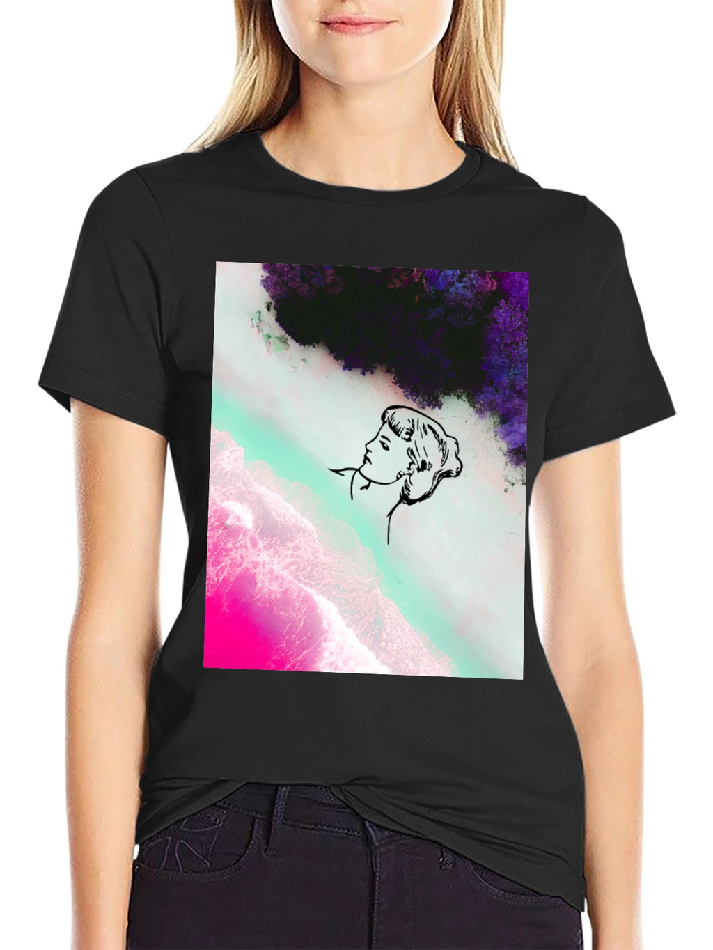 Abstract Graphic Print Mens Black Tee