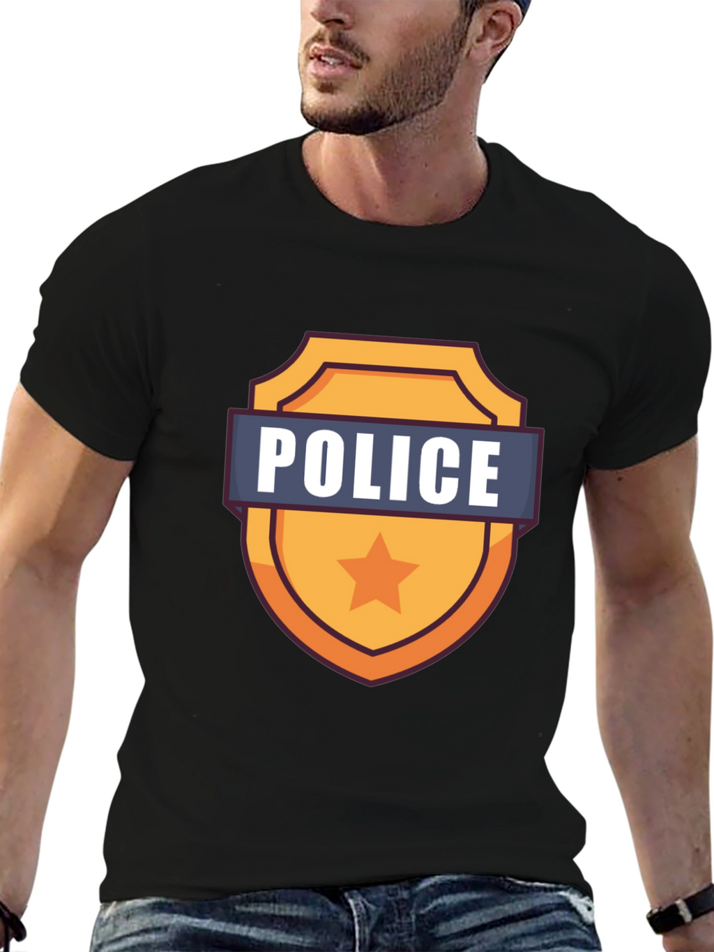 Police Badge Graphic T-Shirt - Black