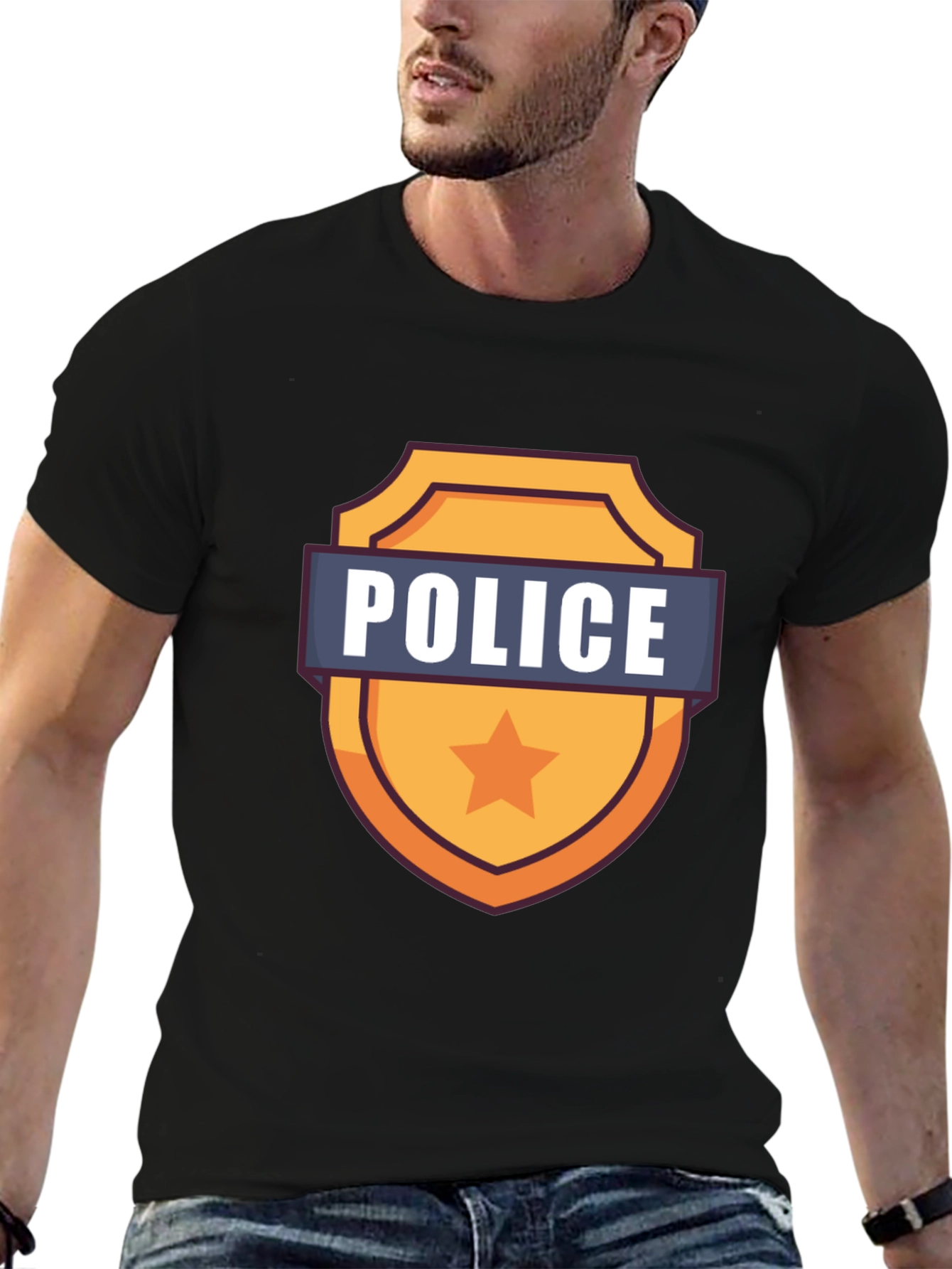 Police Badge Graphic T-Shirt - Black