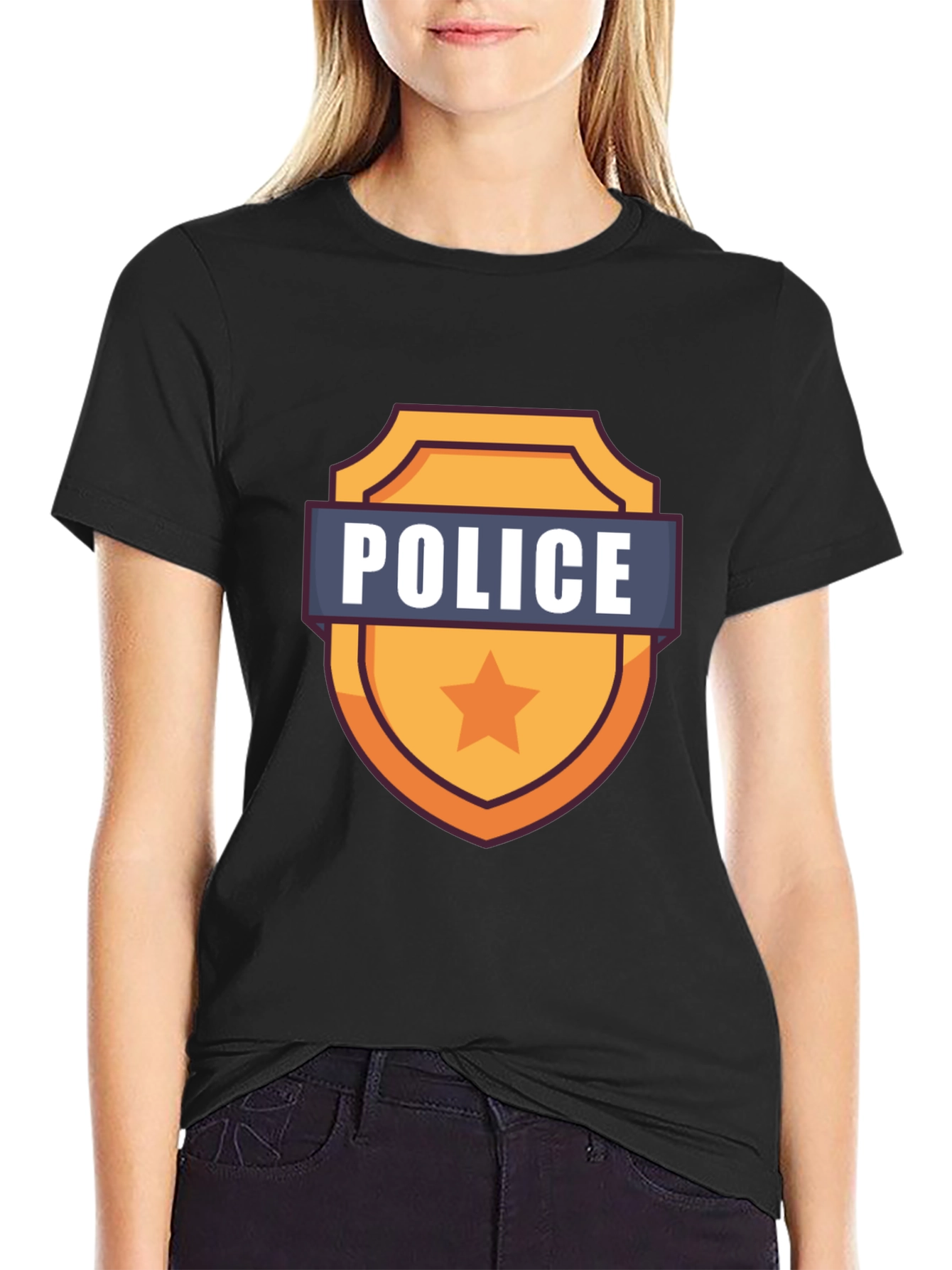 Police Badge Graphic T-Shirt - Black